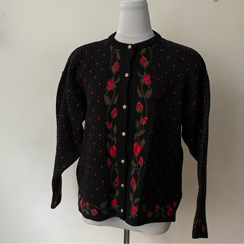 St. Michael Vintage Floral Wool Blend Cardigan